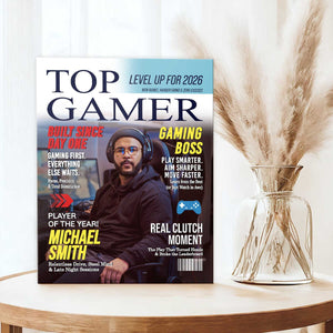 Custom Top Gamer Magazine Cover Canvas, Personalized Gamer Gift for Men, Video Game Gift for Him, Funny Gamer Gift