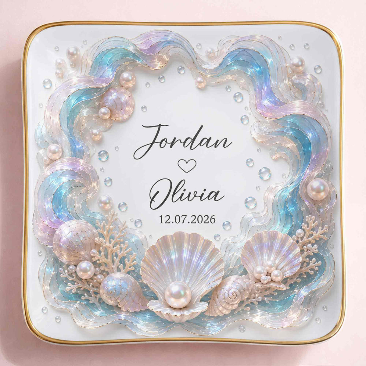 Our Love Is Deeper, Ocean Shell Pearls Personalized Ceramic Jewelry Dish, Gift For Couple
