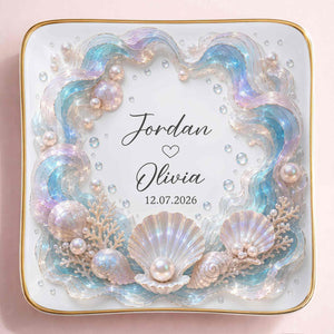 Our Love Is Deeper, Ocean Shell Pearls Personalized Ceramic Jewelry Dish, Gift For Couple
