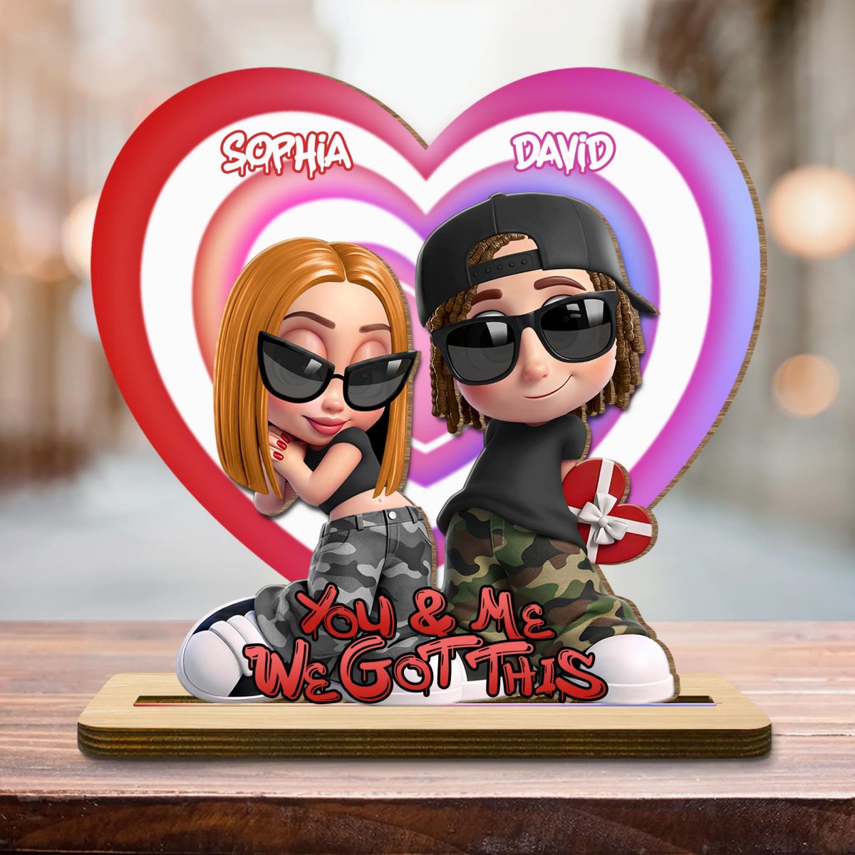You & Me We Got This, Hearts And Sunglasses, Custom Wood Plaque, Gift For Couples