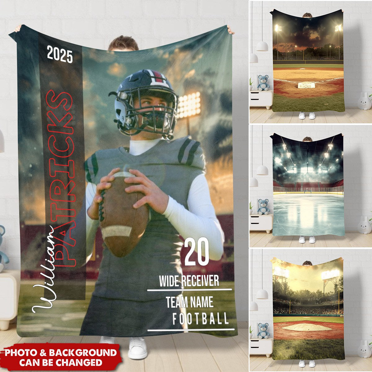 Personalized Custom Photo Name Football Blanket