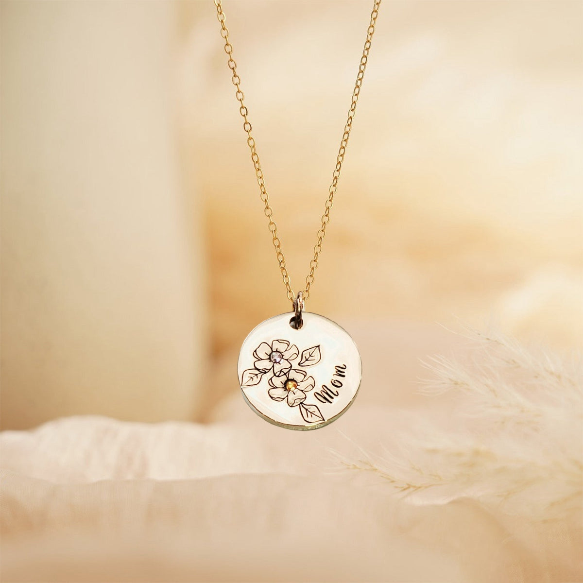 Personalized Birthstone Mother Grandma Flower Necklace