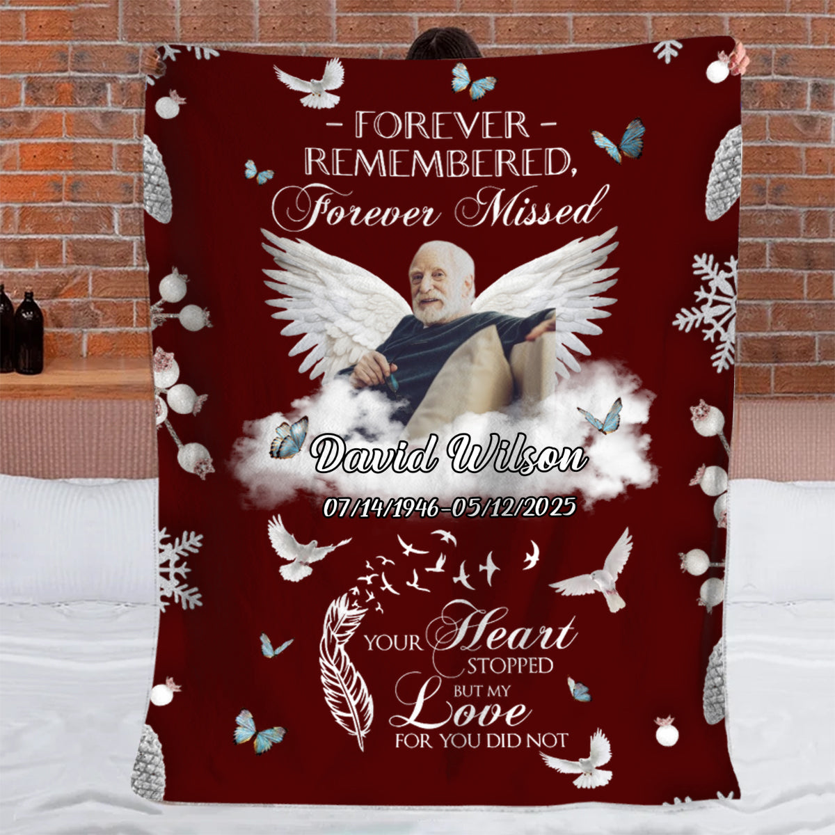 Custom Photo In Loving Memory Memorial Blanket -  Personalized Blanket Gifts for Loved one