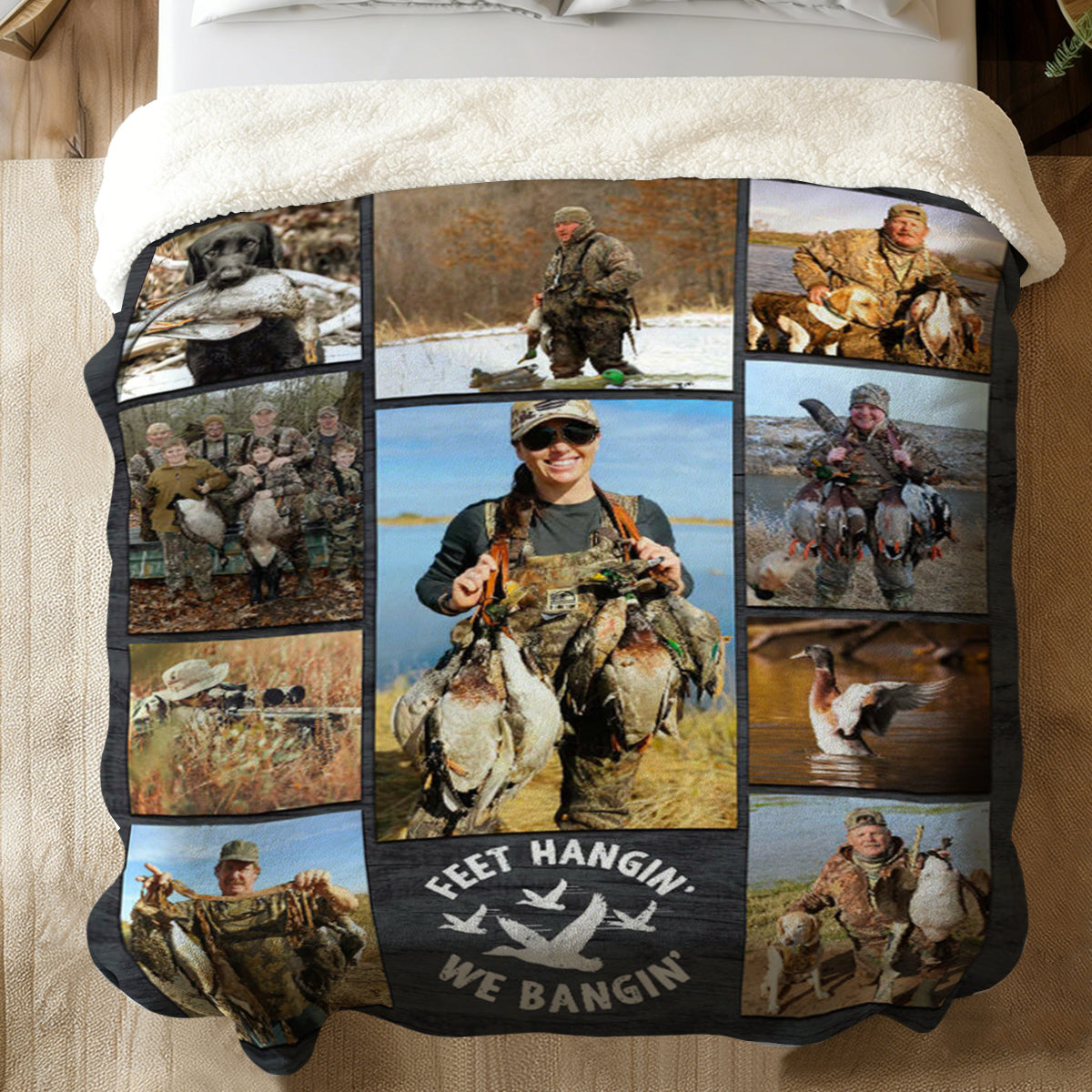 Duck Hunting Photo Collage Blanket, Personalized Gift For Duck Hunter, Duck Hunting Gifts For Dad, Husband, Grandpa, Son