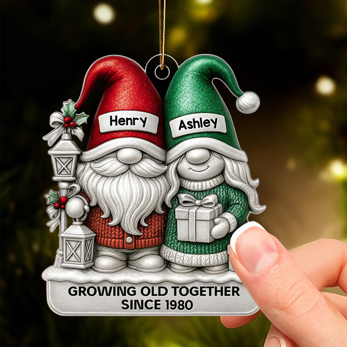 Couple Metallic Effect - Personalized Acrylic Ornament - Christmas Gift for Couple