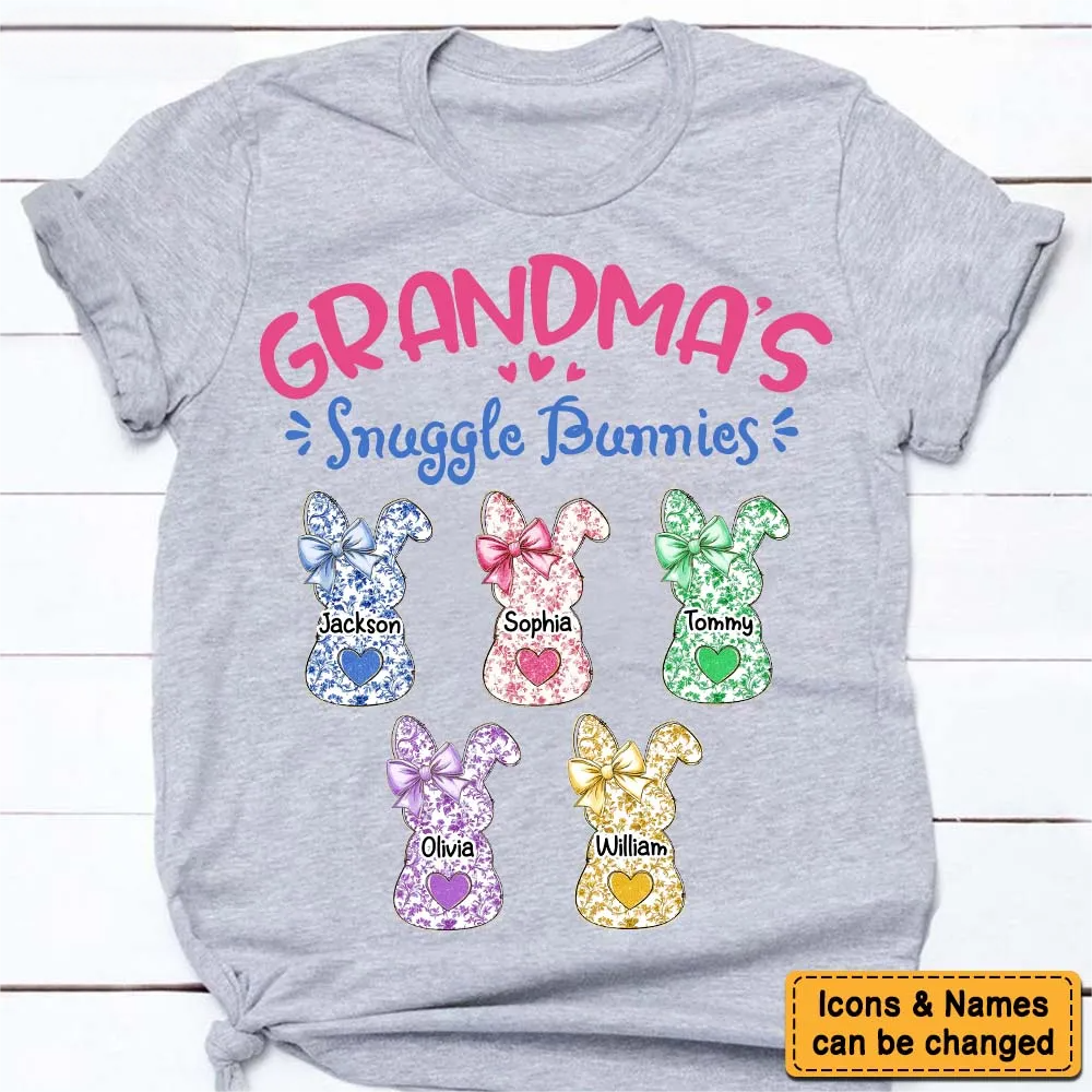 Grandmas Snuggle Bunnies Ribbon Easter Day - Personalized Pure Cotton T-Shirt