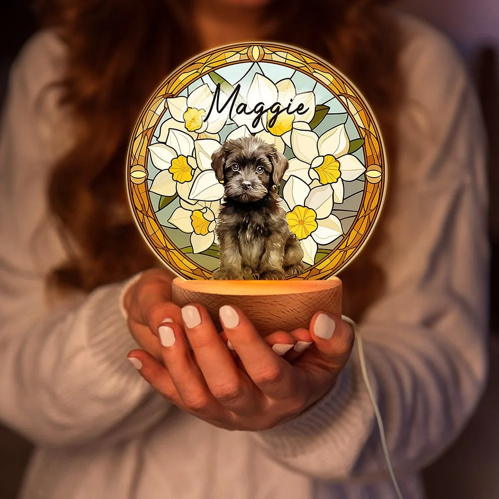 Custom Photo Birth Flowers Personalized Stained Acrylic Block LED Night Light