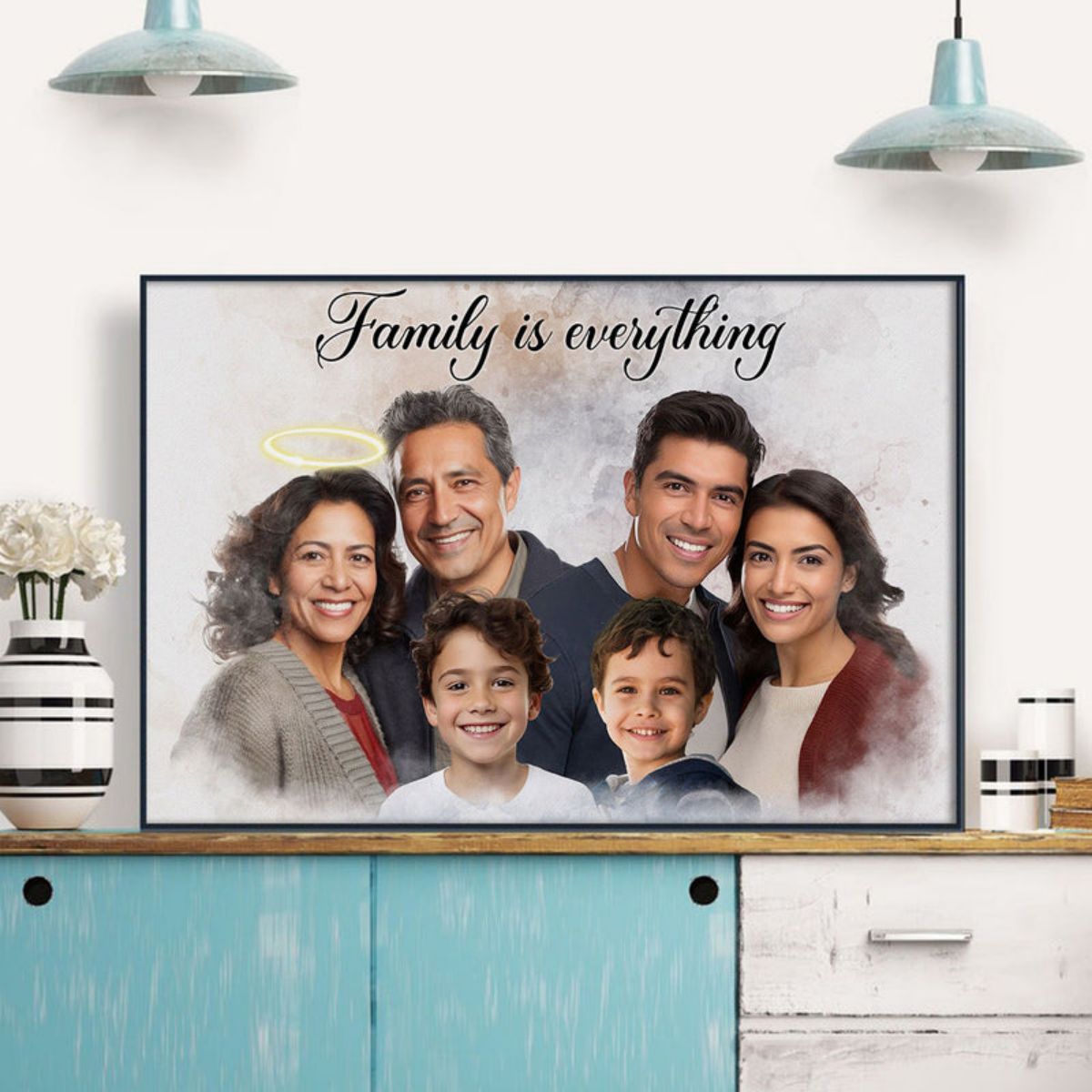 Custom Combine Photos Loved One With Quotes, Adding Halo To Deceased One - Personalized Canvas - Gift For Family Members