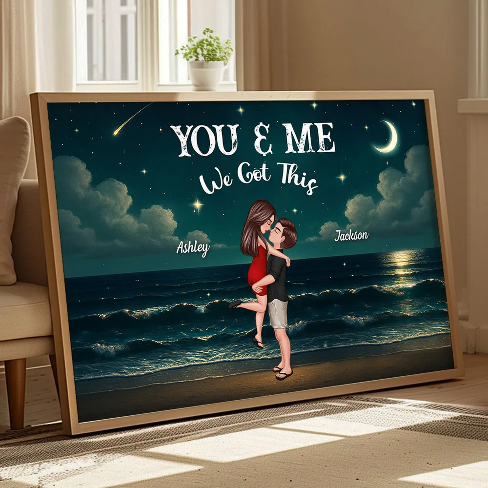 Night Beach Landscape Couple Hugging Kissing Personalized Poster