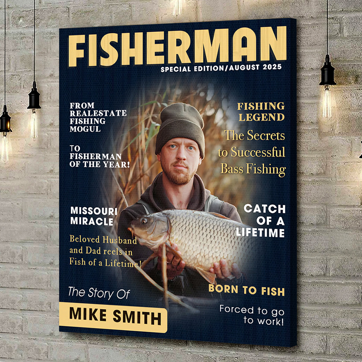 Custom Fishing Magazine Cover Canvas, Personalized Gift For Fishermen, Fishing Gifts For Him, Fishing Dad Gift, Angler Funny Fisherman Gift