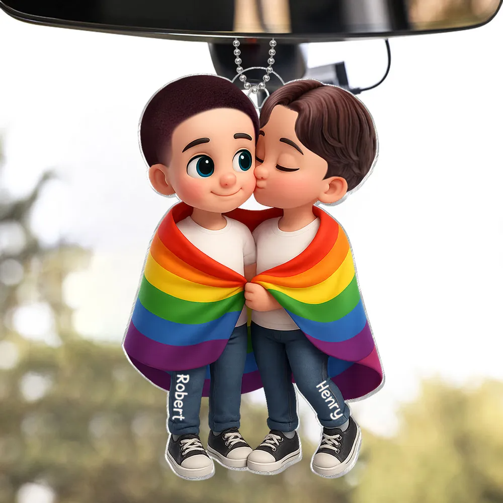 Pride Month LGBTQ+ Couple Love Is Love Personalized Acrylic Car Ornament, Gift For Couple