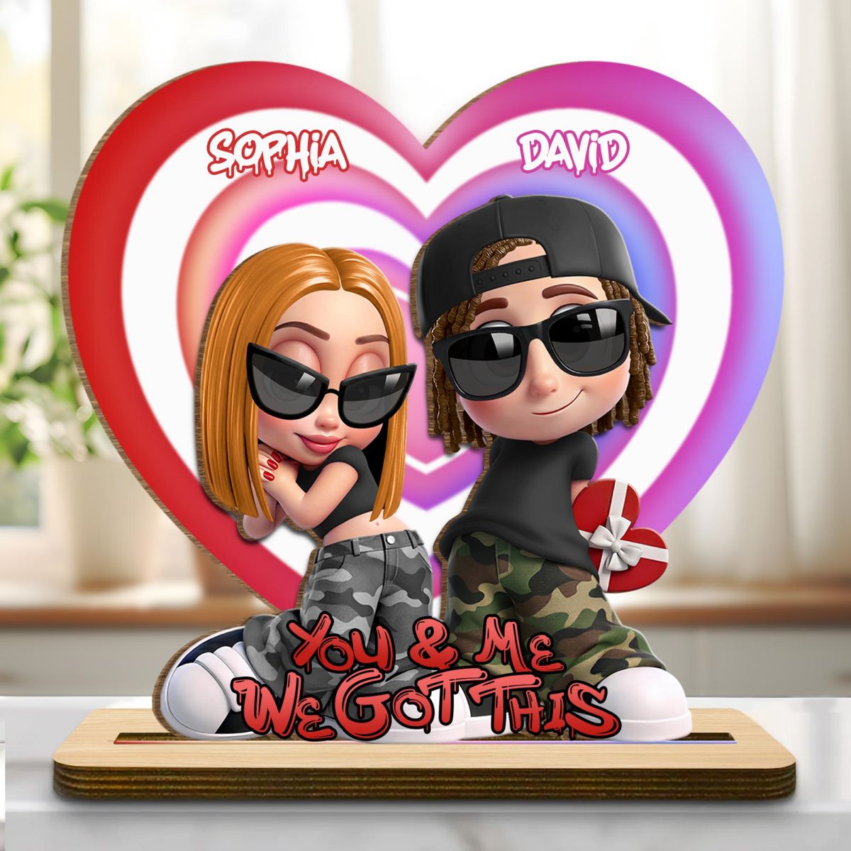 You & Me We Got This, Hearts And Sunglasses, Custom Wood Plaque, Gift For Couples