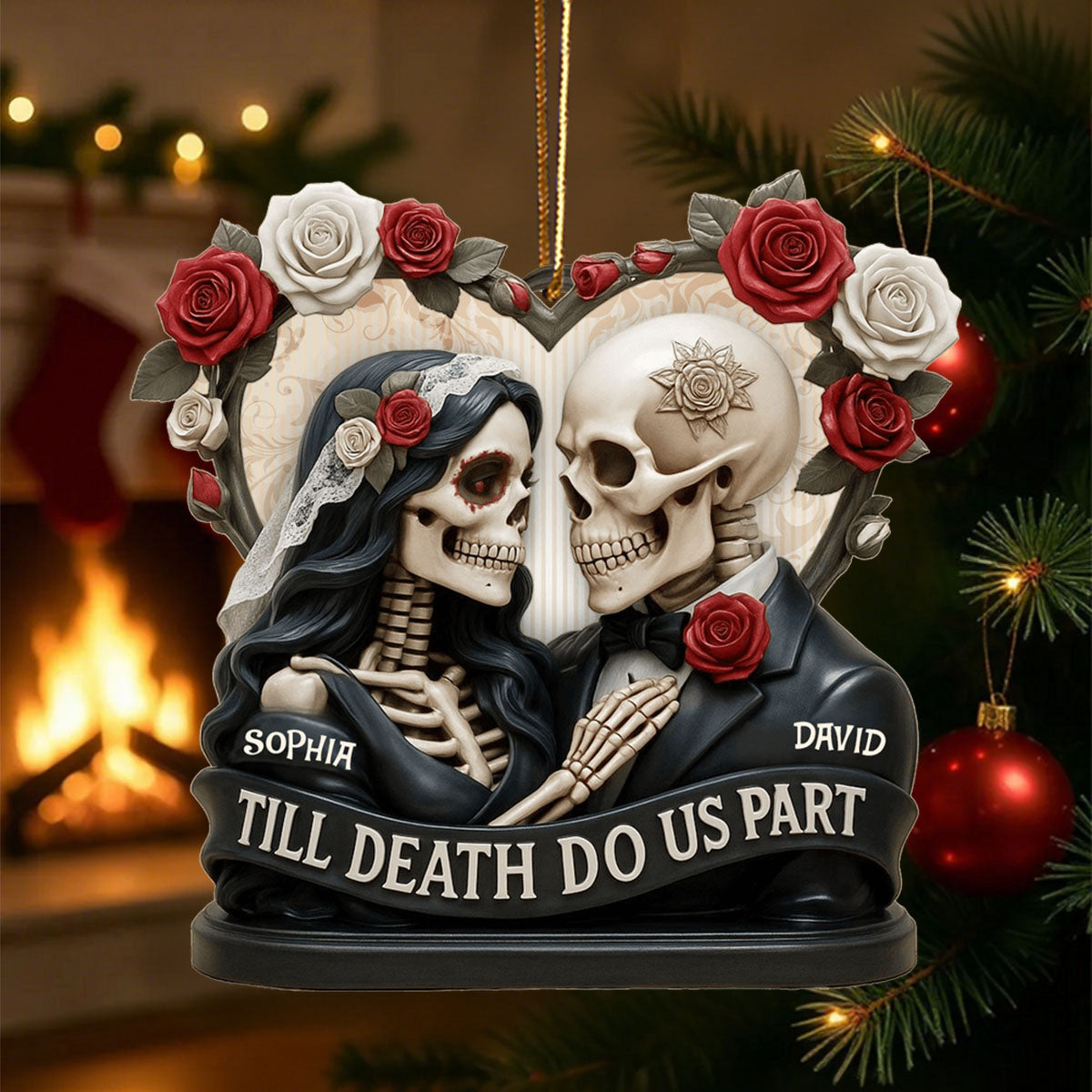 Till Death Do Us Part, Skeletons And Roses, Custom Acrylic Ornament, Personalized Gift For Couples and Art Lovers