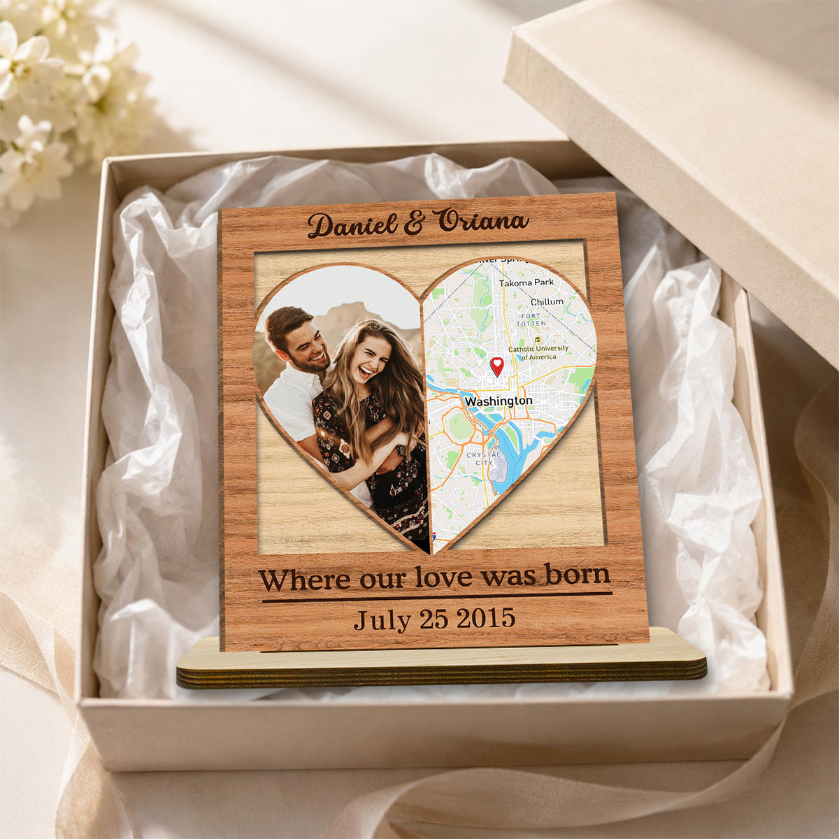 Our Love - Personalized Couple Custom Wood Plaque With Flat Base