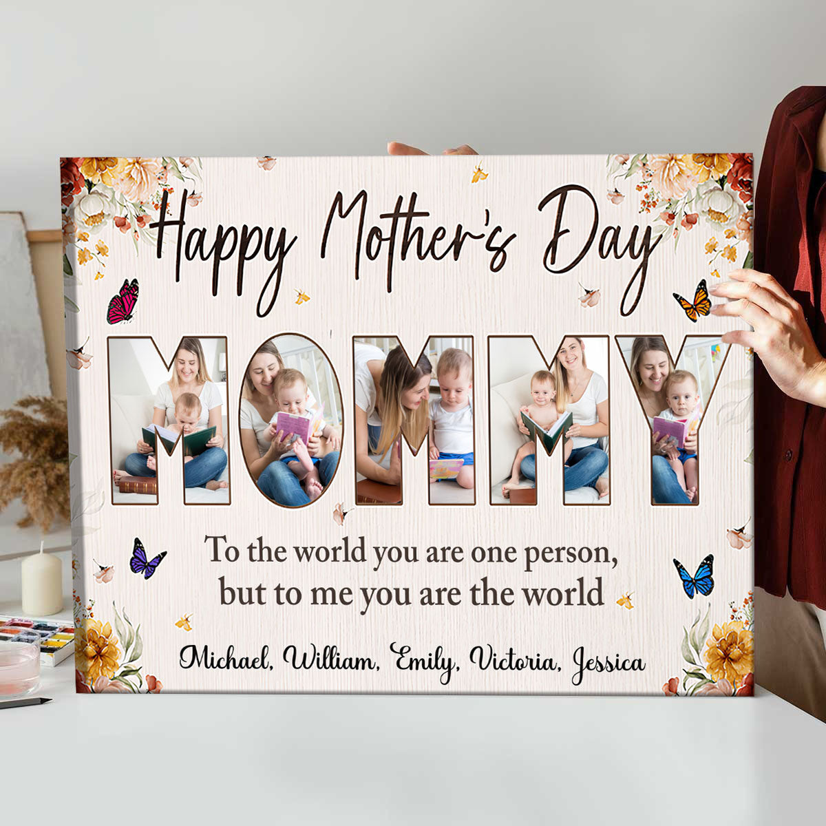 Happy Mother’s Day - To me you are the world - Personalized Photo Canvas Poster