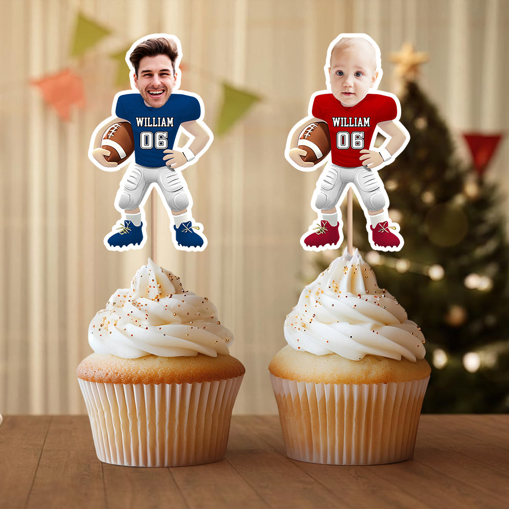 Custom Photo American Football Decoration Personalized Cupcake Toppers