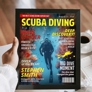 Personalized Scuba Diving Magazine Cover, Custom Scuba Diving Dad Gift, Scuba Diving Lover Gift