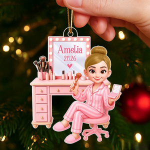 Personalized "Pink Girl Makeup" Acrylic Ornament – Christmas Gift For Daughters & Granddaughters