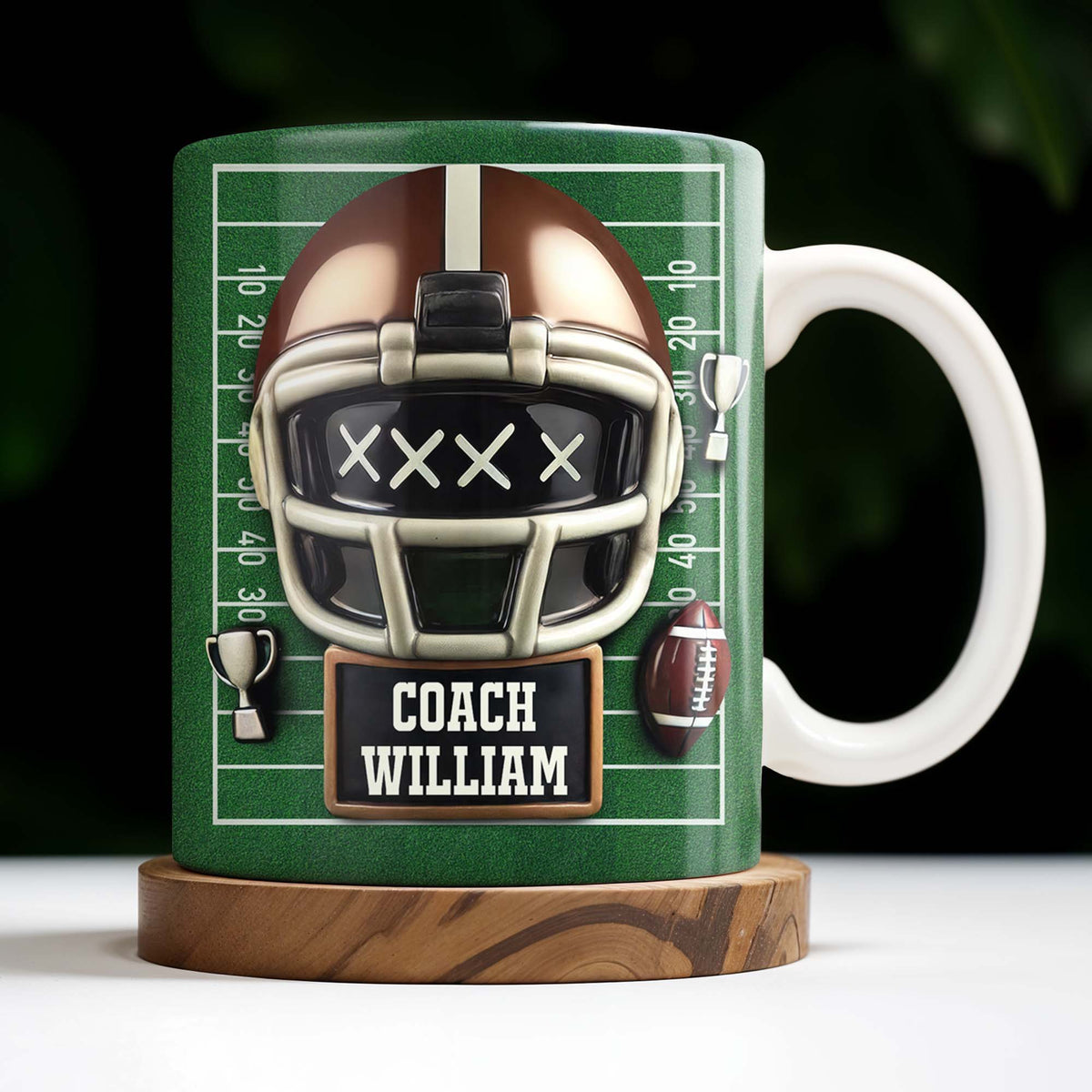 Football Helmet and Trophy, Personalized Coffee Mug, Gift For Coaches and Sports Fans