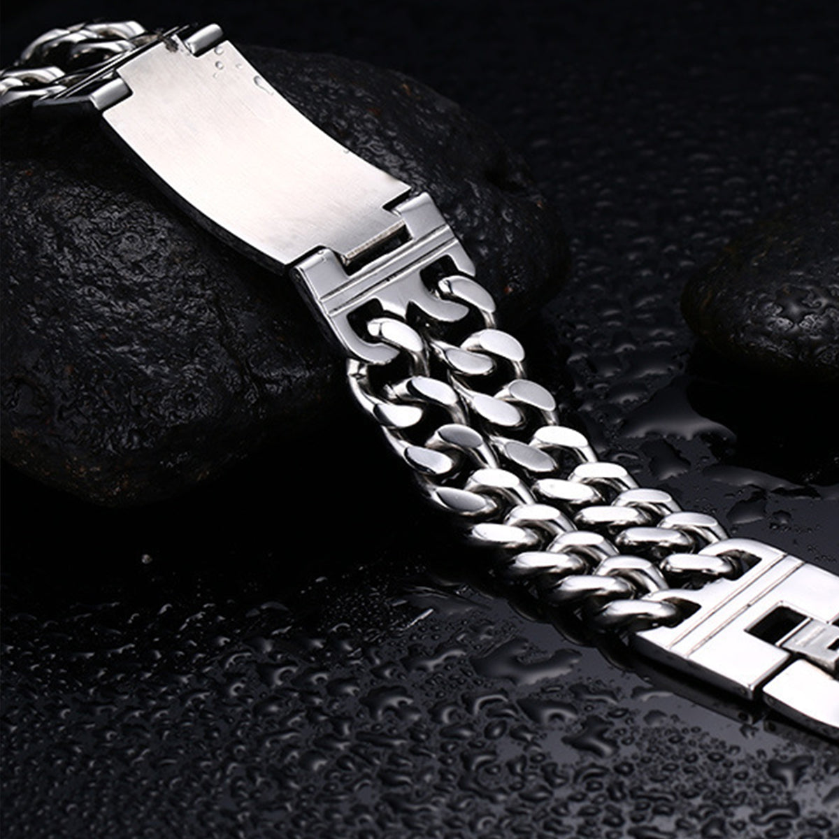 Custom Photo You Never Walk Alone Memorial - Personalized Engraved Bracelet Double Chain