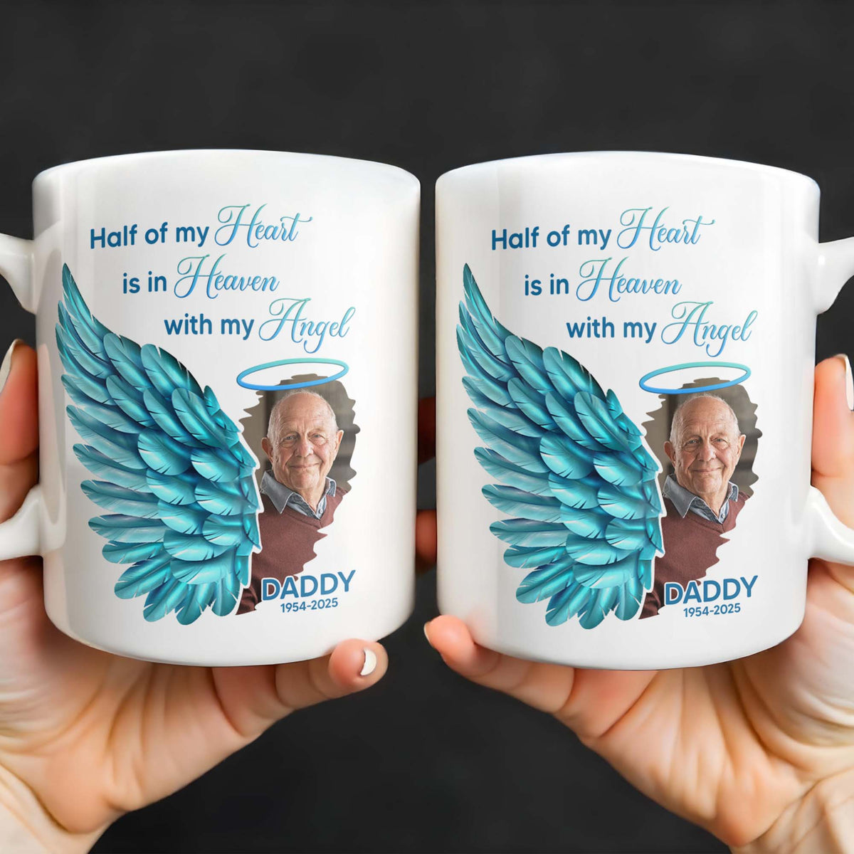 Half Of My Heart In Heaven With My Angel Wings, Personalized Custom Coffee Mug