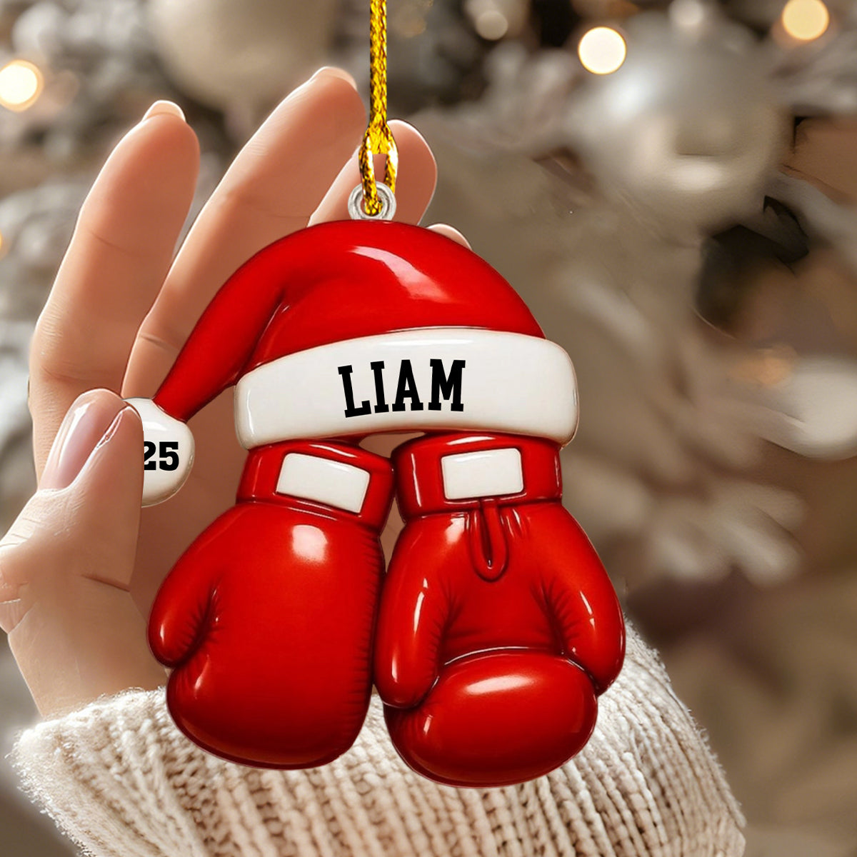 Santa Hat - Personalized Rugby Lacrosse Cricket Boxing Wood Ornament Gift For Sports Fans And Athletes