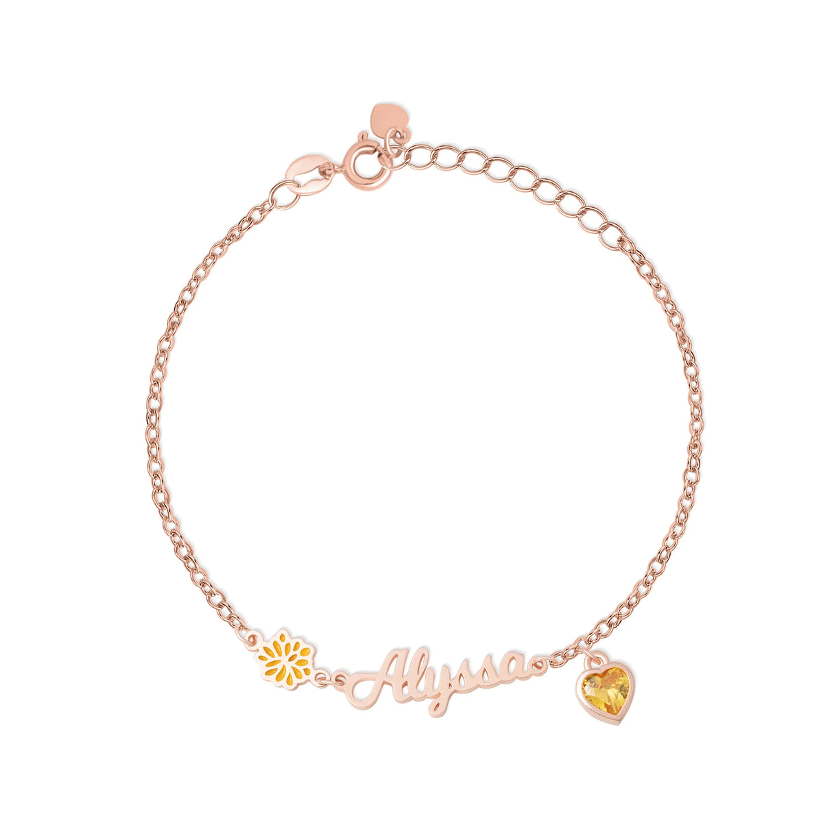 Personalized Heart Birthstone Birth Flower Bracelet with Name