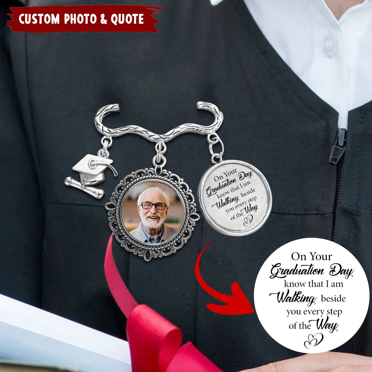 My Heart Is There Walking Beside You - Personalized Photo Graduation Tassel Pin