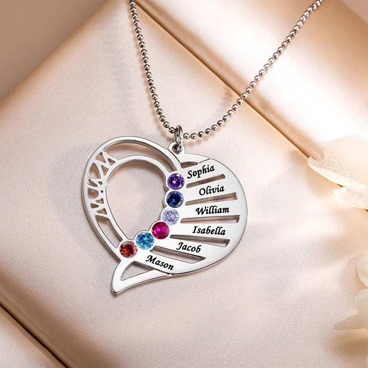 Personalized Heart-Shaped Family Birthstone Necklace