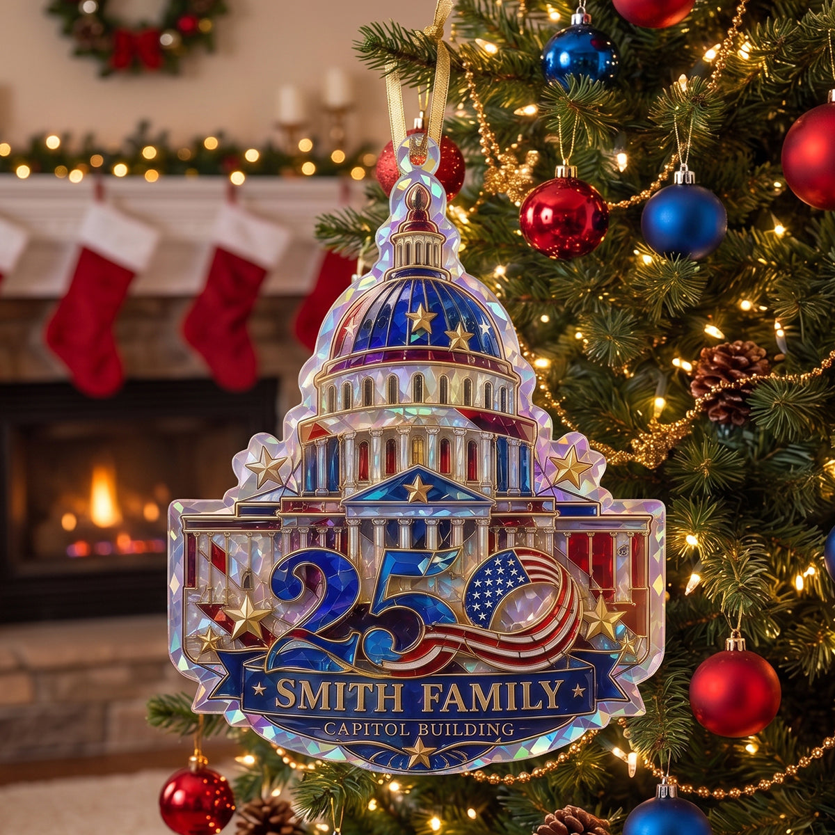 Personalized Capitol Building Acrylic Ornament – America 250th Hologram Patriotic Keepsake
