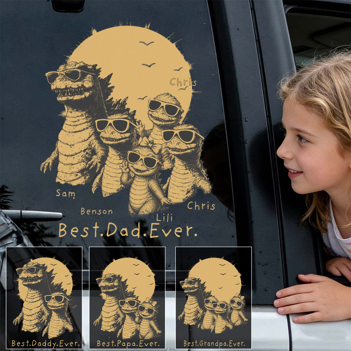 Personalized Best Dad Ever Dadsaurus Car Window Decal Sticker