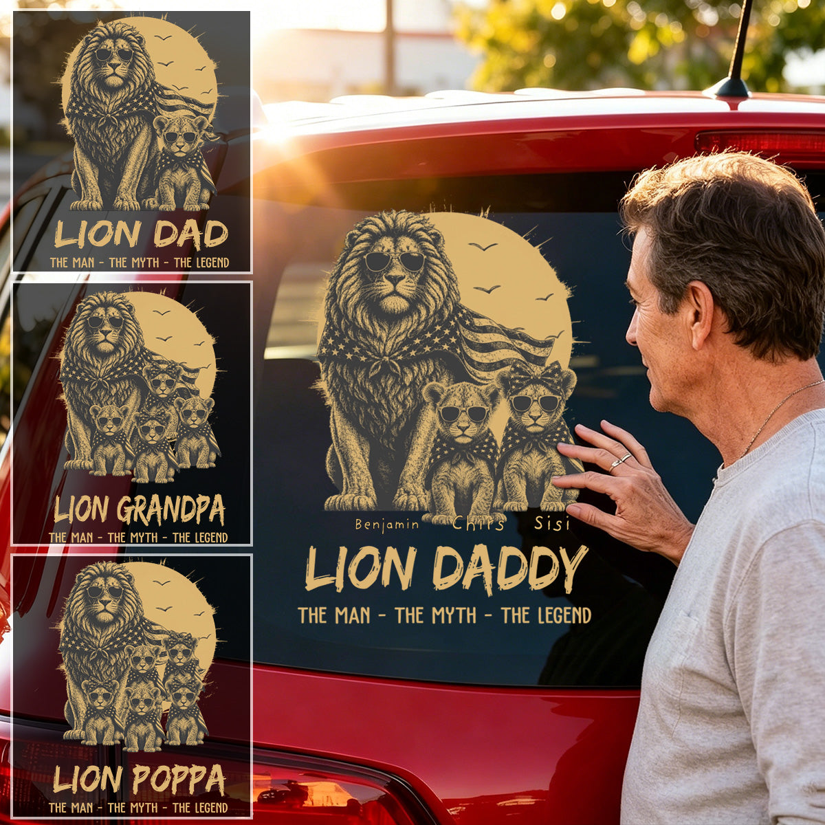 Personalized Lion Dad The Man The Myth The Legend Car Window Decal Sticker