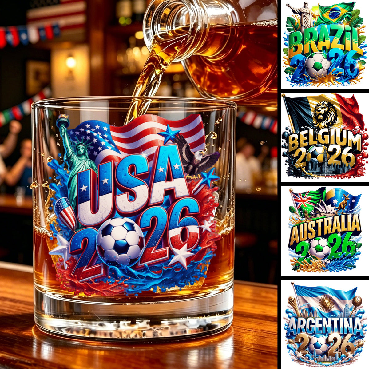 Personalized 2026 Soccer Country Whiskey Glass-Perfect Gift for Diehard Soccer Fans