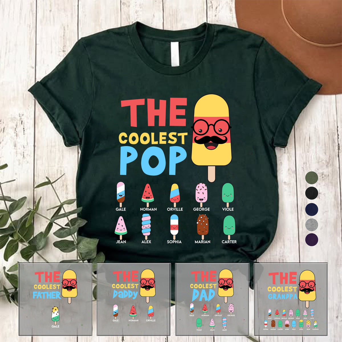 The Coolest Pop - Personalized Pure Cotton T Shirt Gift For Dad, Grandpa