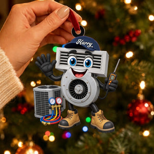 Friendly HVAC Air Vent Blower Mascot Waving Hand Ornament – Personalized Heating & Cooling Tech Gift