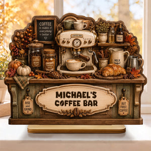 Personalized Fall Coffee Bar — Counter Shape Wooden Plaque