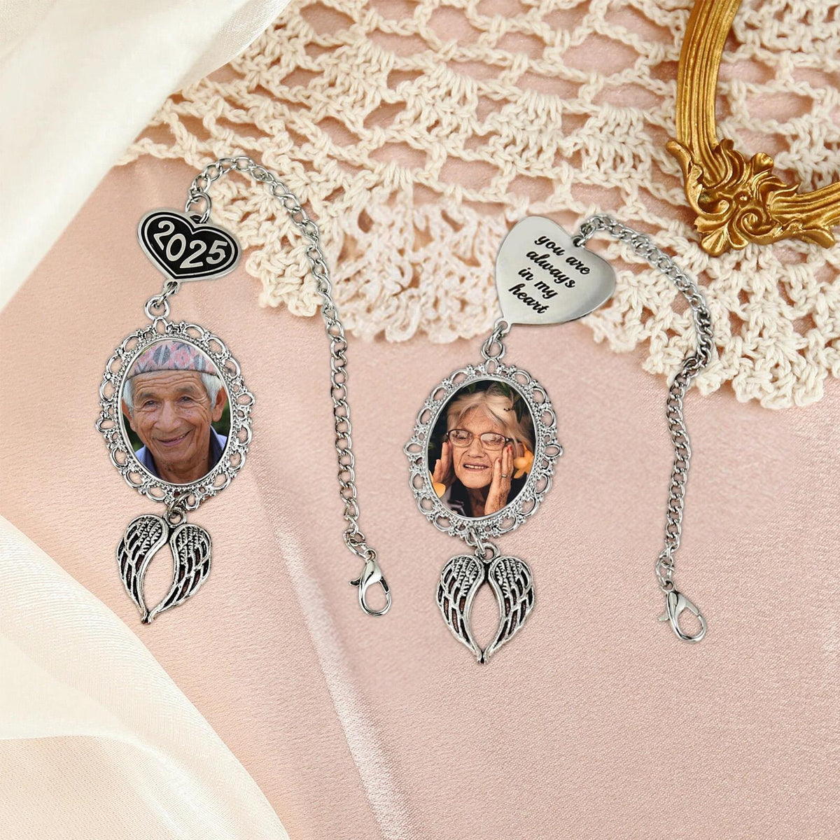 Memorial Photo Tassel Angel Wings Charm - Personalized 2025 Graduation Cap Decoration