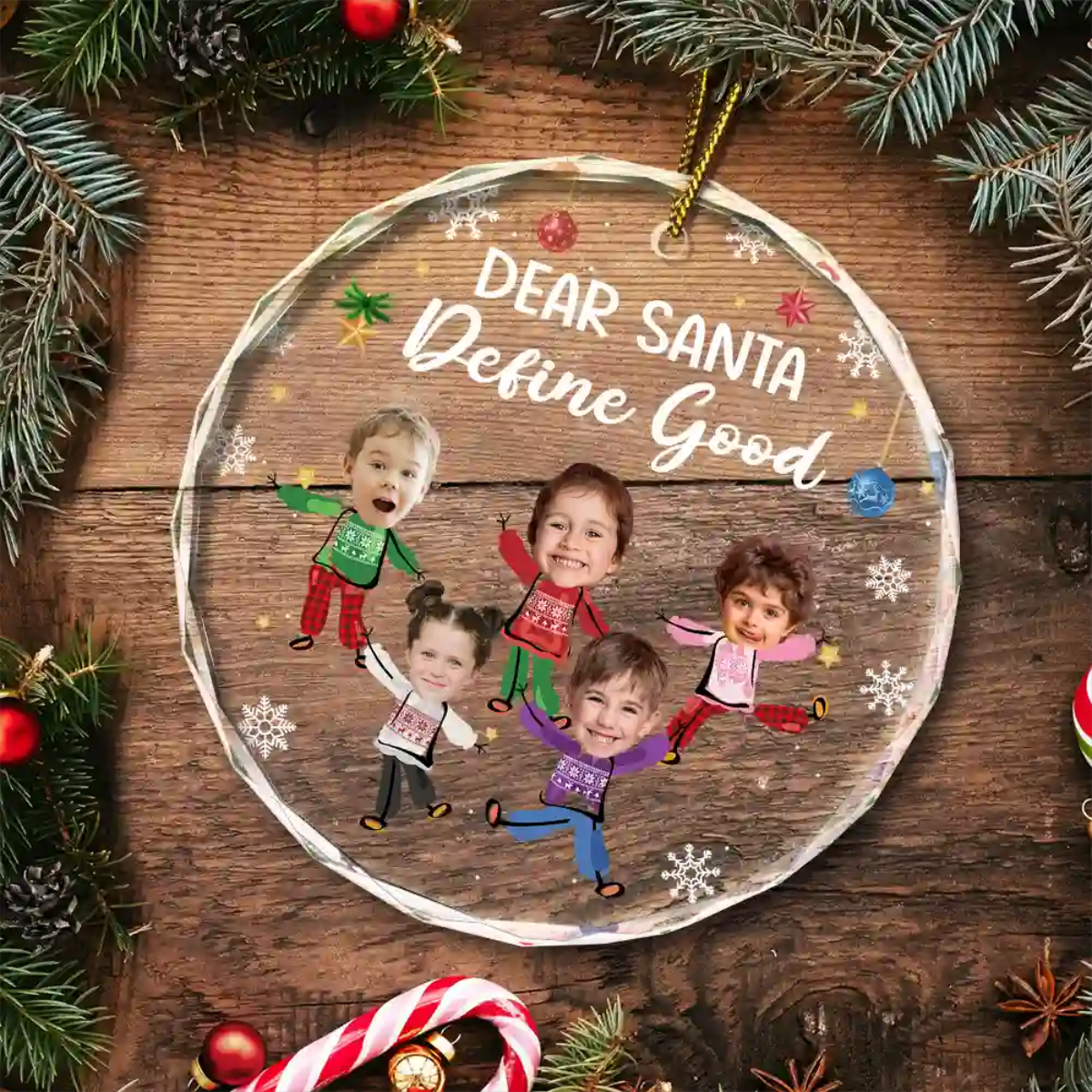 Custom Photo Dear Santa Define Naughty Family Kids - Personalized Acrylic Ornament