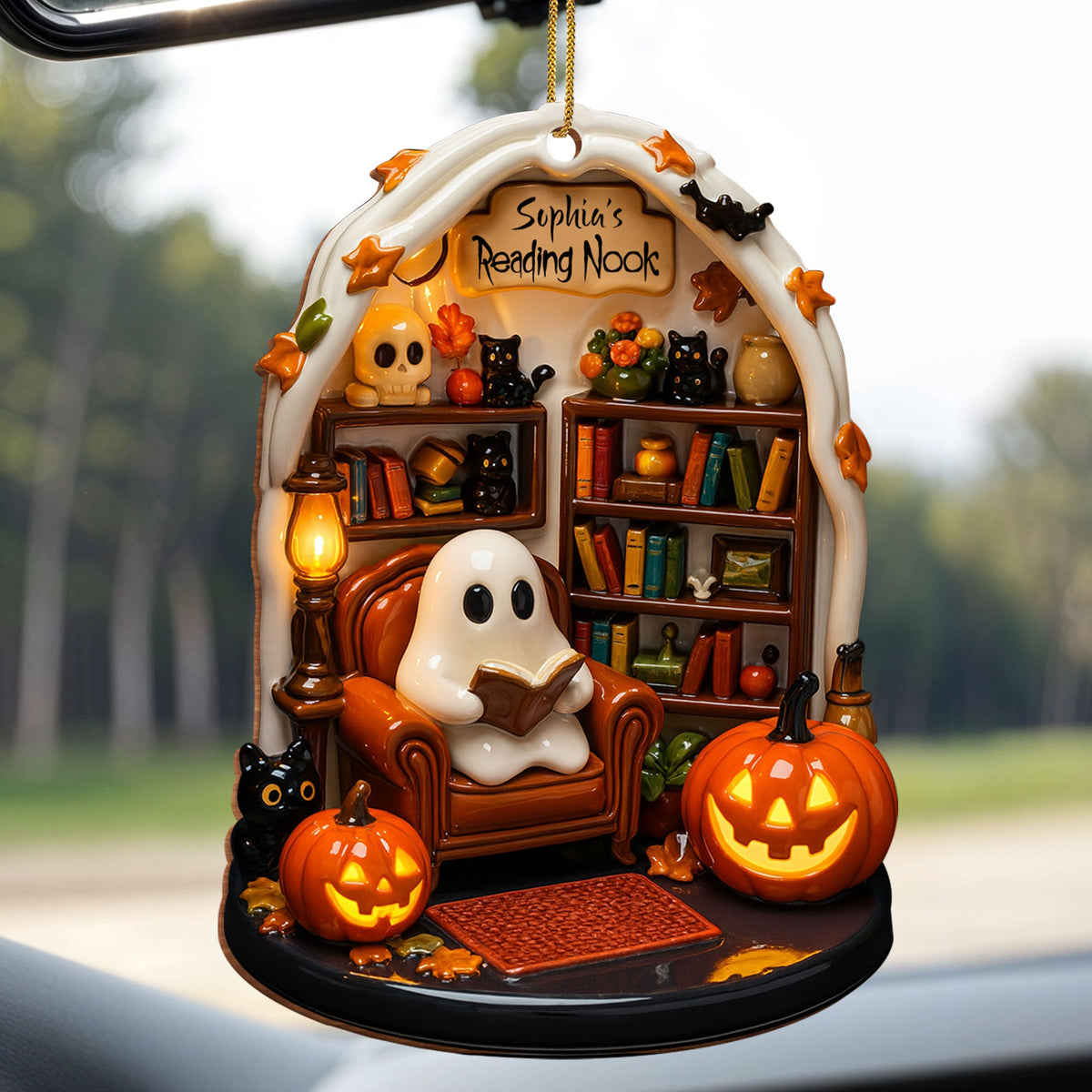 Create Your Own Personalized Reading Nook, Custom Wood Ornament Gift For Book and Halloween Lovers