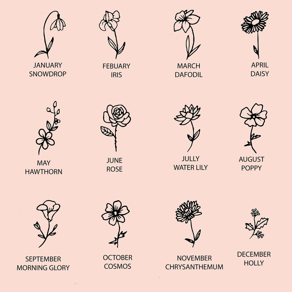 Personalized Birth Flower, Birthstone Birth Flower Necklace