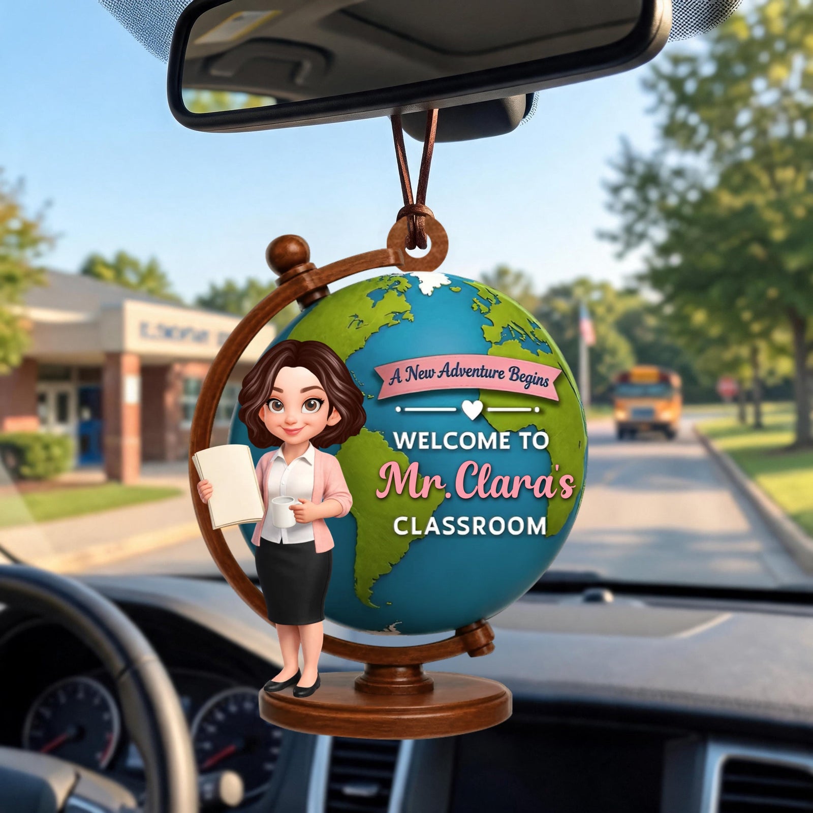 Personalized "A New Adventure Begins" Acrylic Hanging Ornament – Globe Art Teacher Gift For Classroom