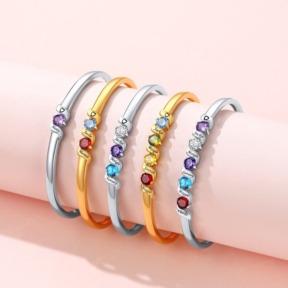 Personalized Adjustable Family Birthstone Cuff Bracelet For Women