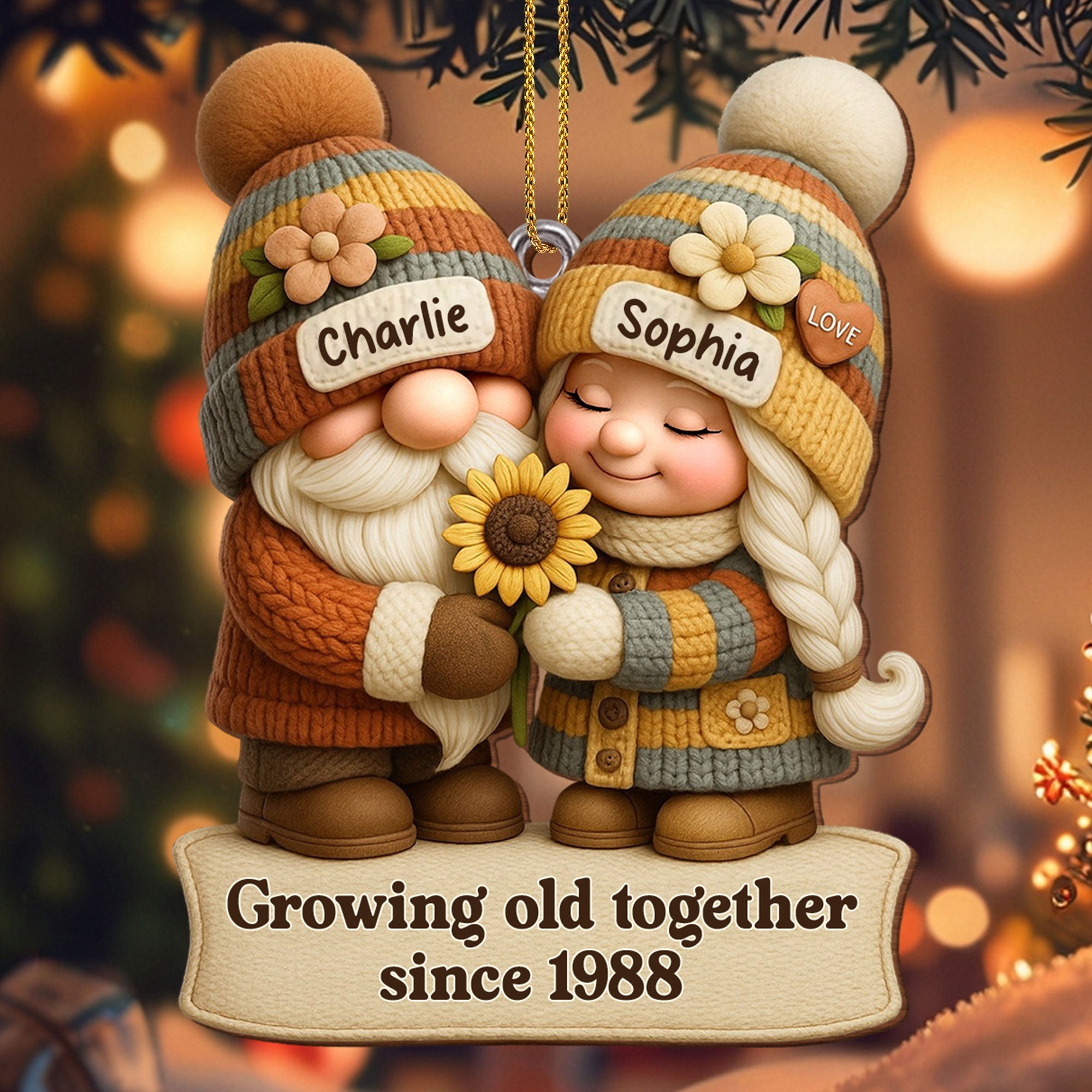 Growing Old Together Couple Ornament, Personalized Wood Ornament
