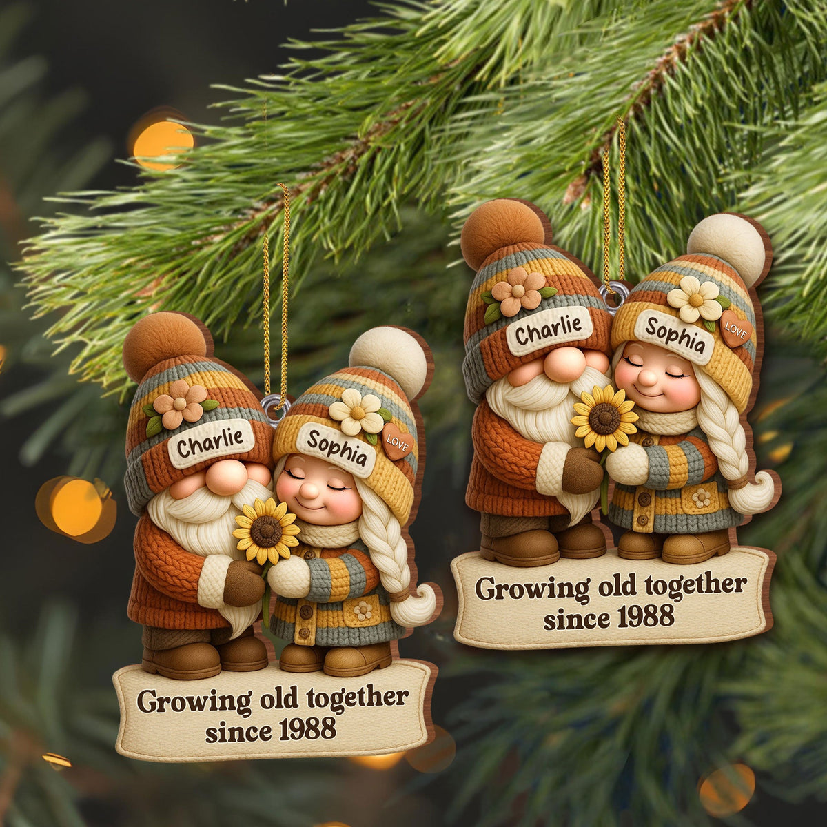 Growing Old Together Couple Ornament, Personalized Wood Ornament