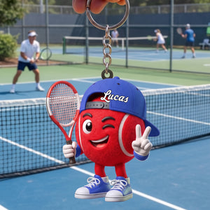 Victory Gesture Personalized Cute Tennis Mascot Keychain Gift For Tennis Lovers