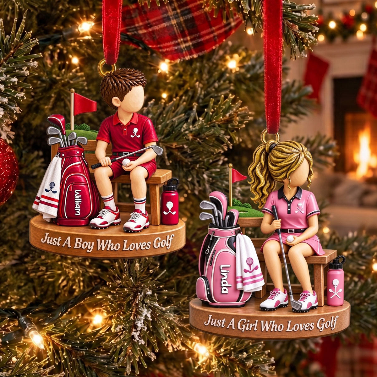 Personalized Golf Boy Golf Girl Christmas Ornament