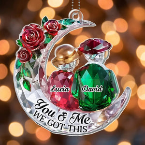 Couple On The Moon With Roses - Personalized Ornament