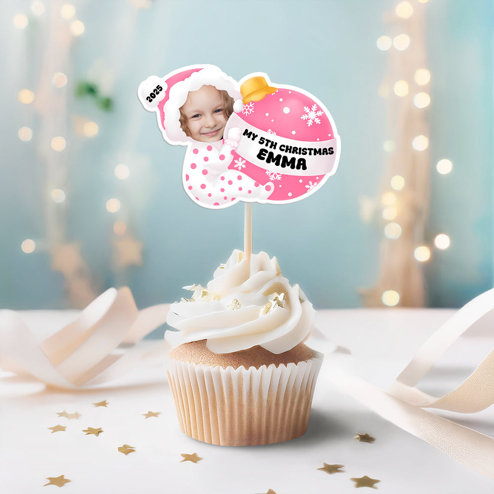 Custom Baby Photo My 1st Christmas Decoration Personalized Cupcake Toppers