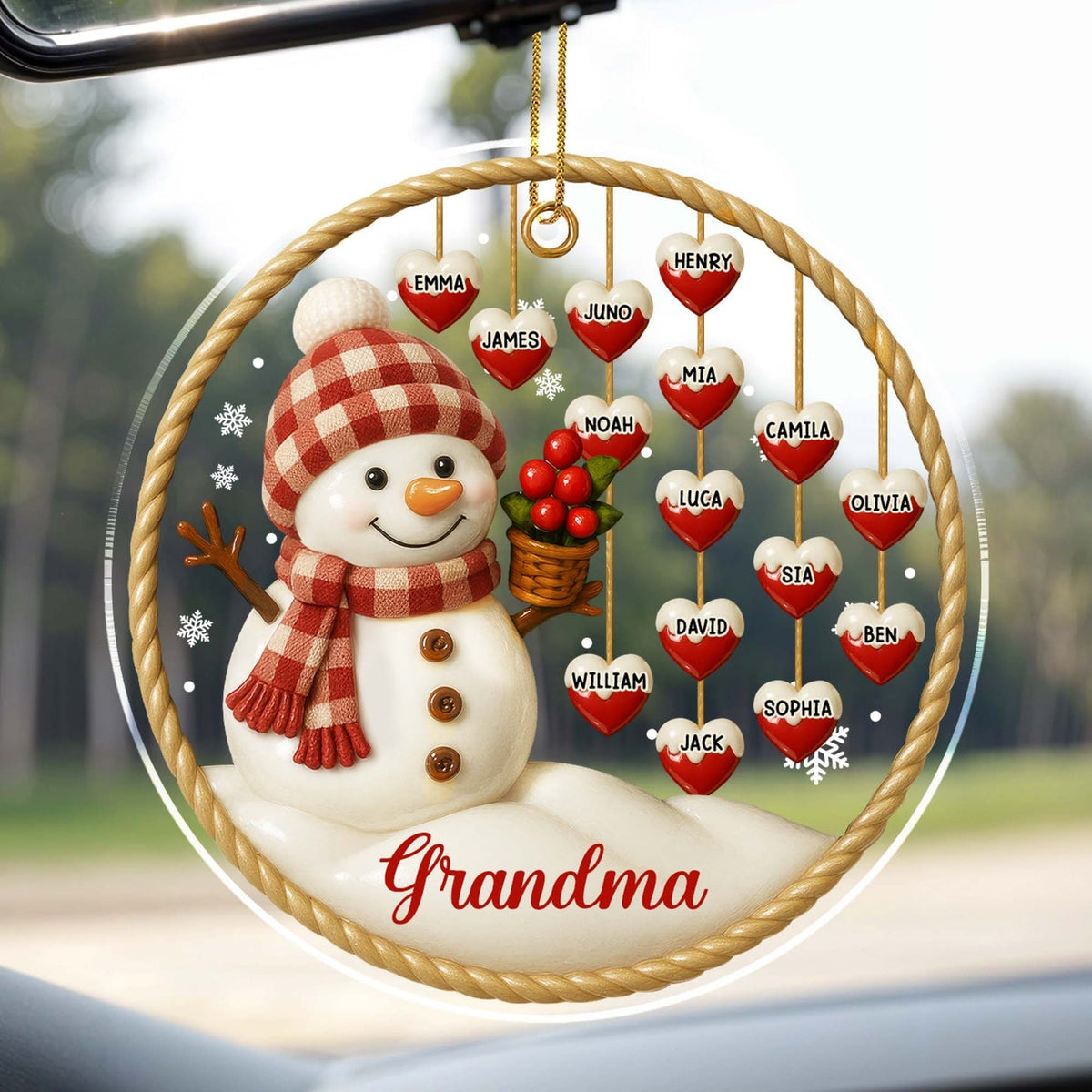 Snowman and Hearts Personalized Acrylic Ornament For Family