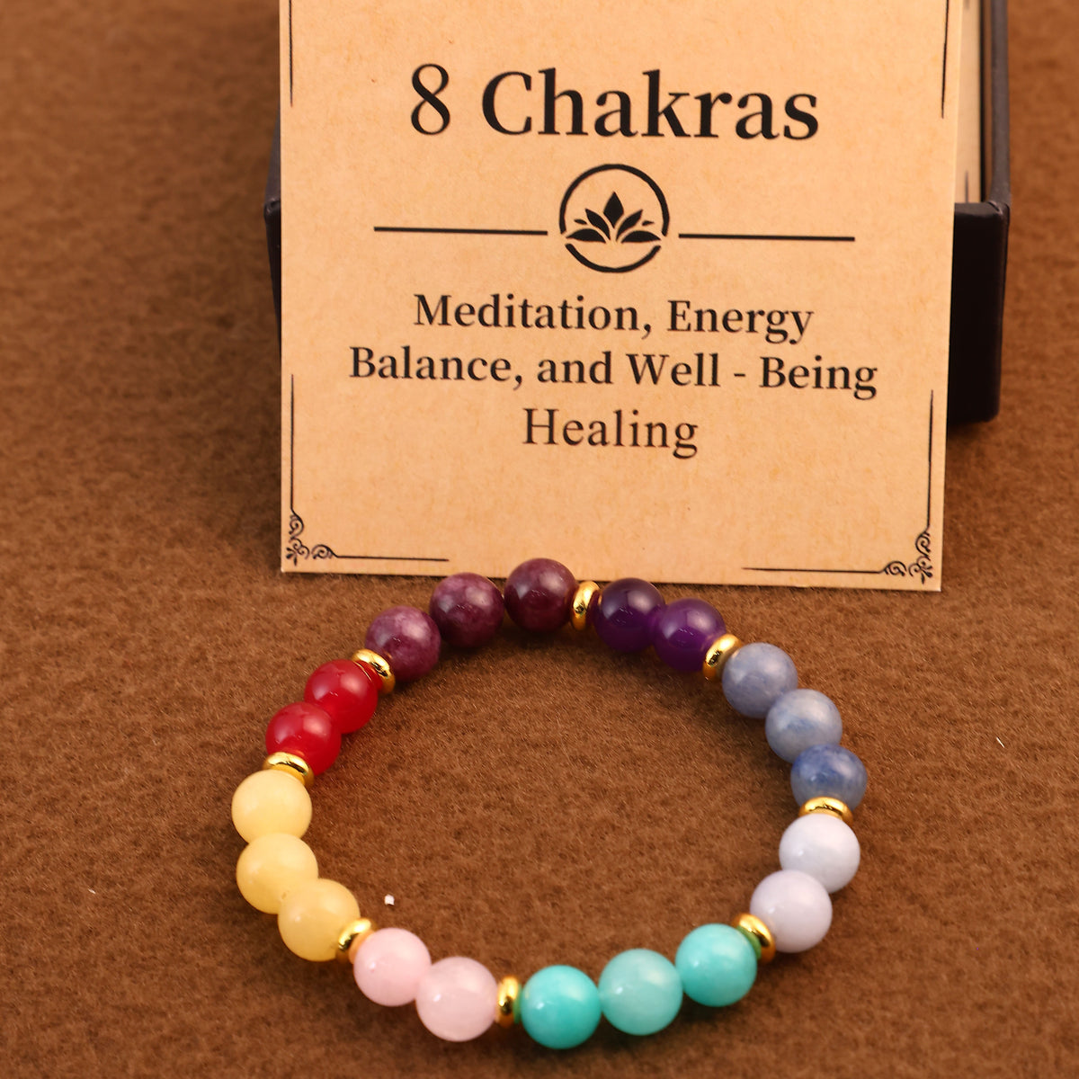 8 Chakras Card Bracelet With Amethyst